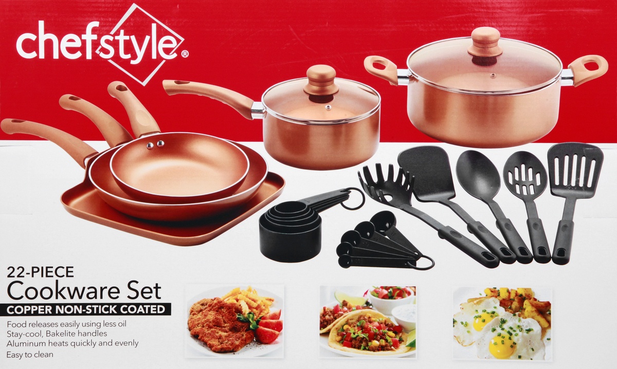 slide 7 of 8, chefstyle Copper Cookware Set, 22 ct