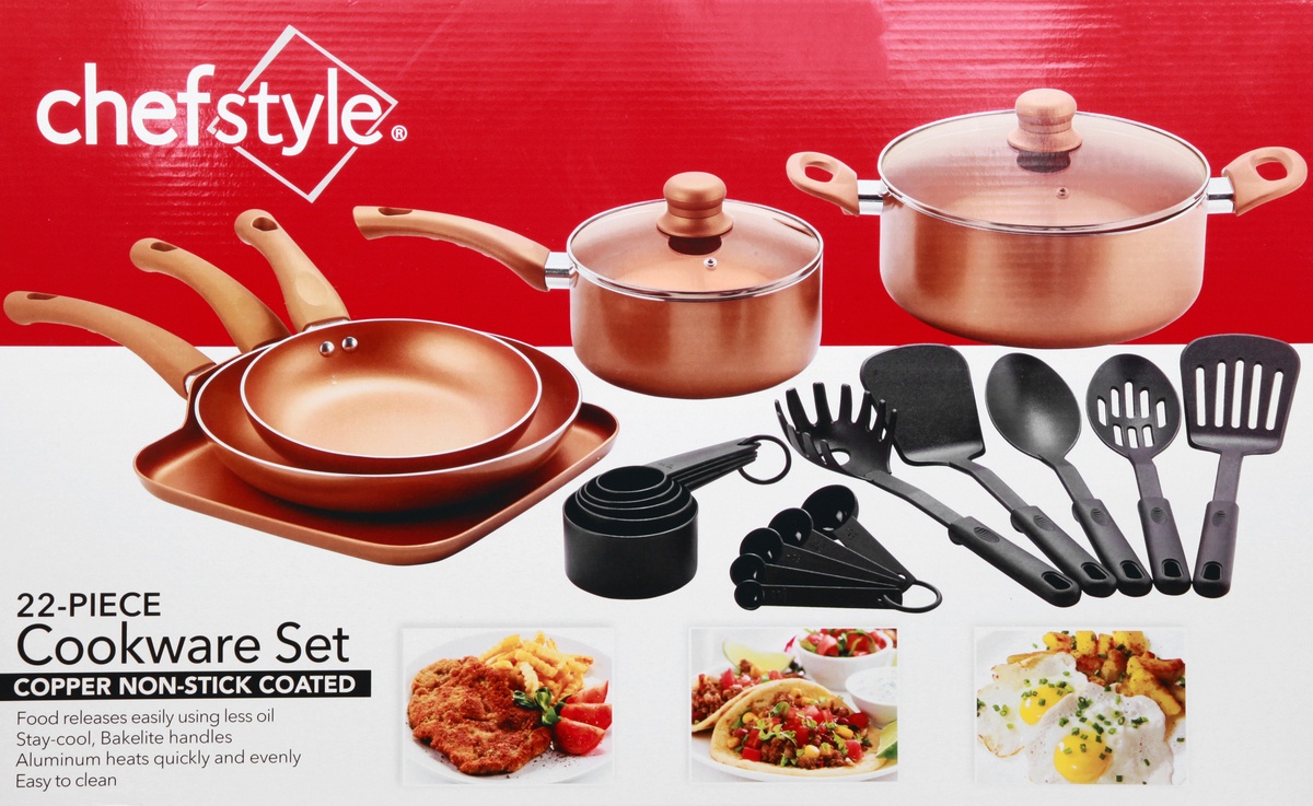 slide 8 of 8, chefstyle Copper Cookware Set, 22 ct