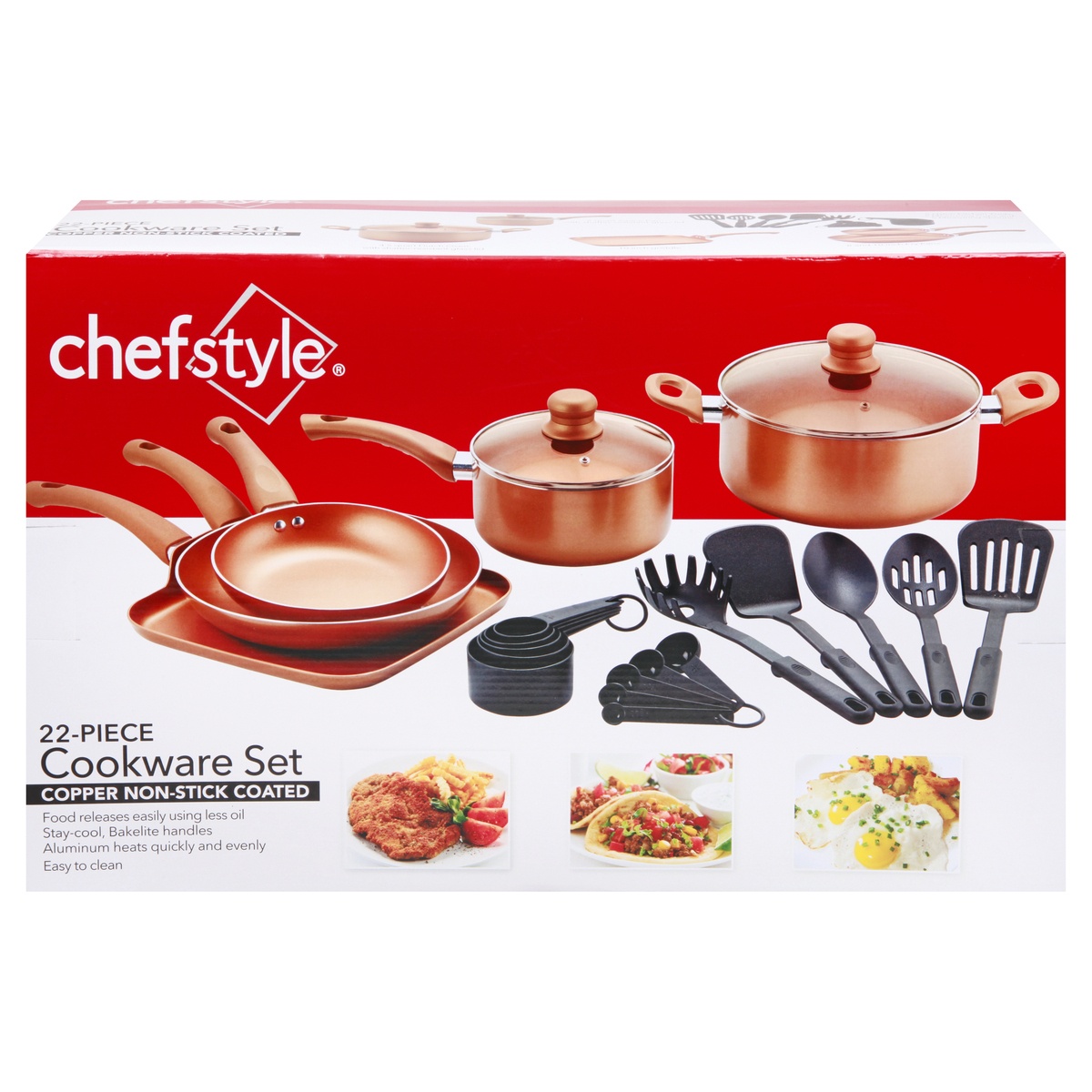 slide 1 of 8, chefstyle Copper Cookware Set, 22 ct