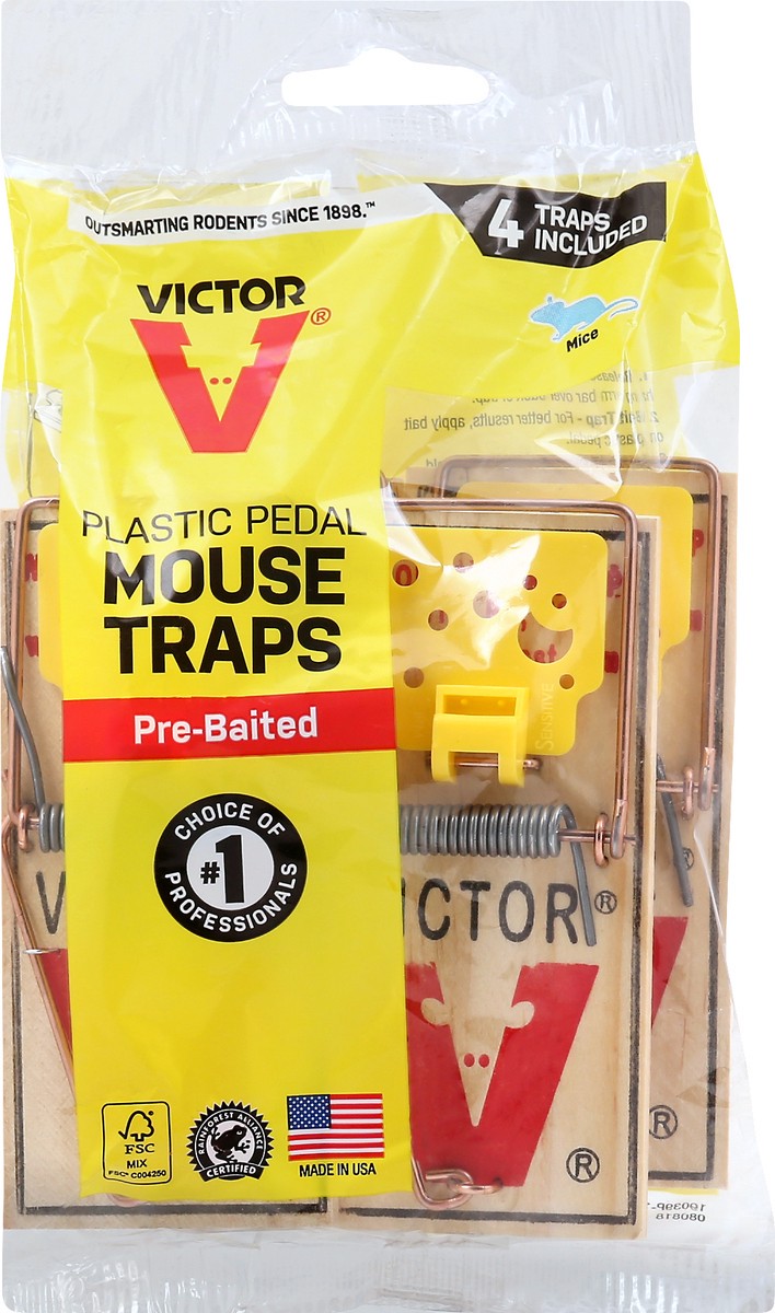 slide 5 of 9, Victor Plastic Pedal Pre-Baited Mouse Traps 4 ea, 4 ct