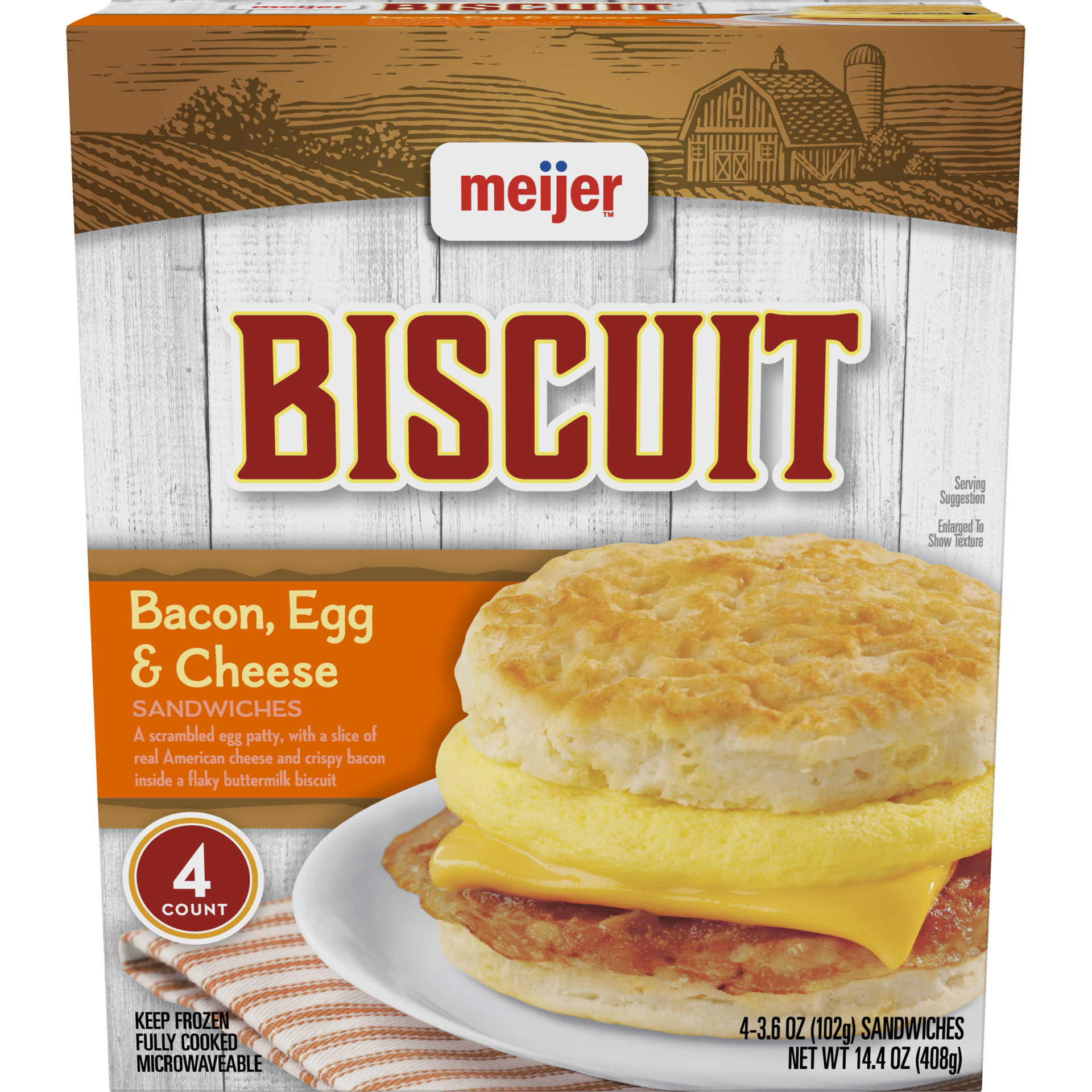 slide 1 of 5, MEIJER Bacon, Egg & Cheese Biscuit Sandwiches, 408.23 g