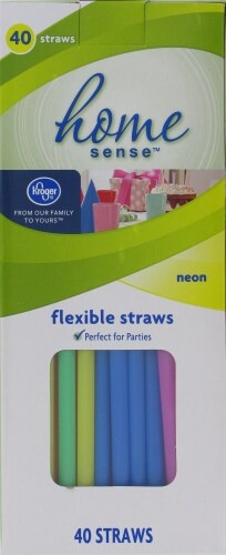 slide 1 of 1, Kroger Home Sense Neon Flexible Straws, 40 ct