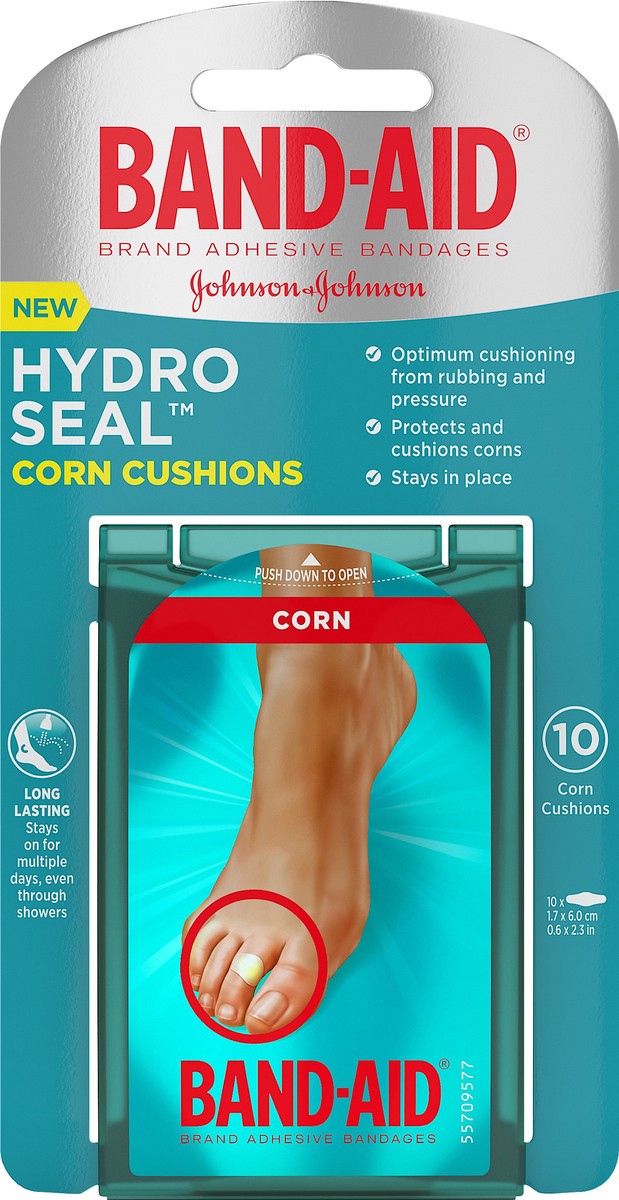 slide 9 of 9, BAND-AID Hydro Seal Bandages Corn Cushion, Waterproof Corn Pads, Medium 10 Count, 10 ct