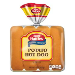 Aunt Hattie's Potato Hot Dog Buns, Sliced Potato Bread Buns, 8 Count