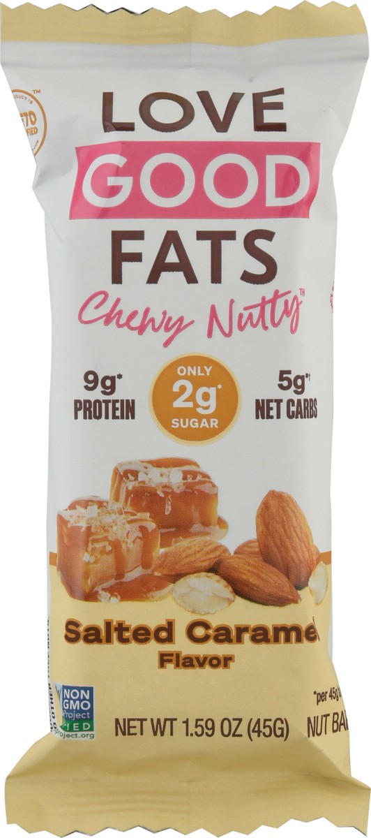 slide 2 of 9, Love Good Fats Chewy Nutty Salted Caramel Flavor Nut Bar 1.59 oz, 1.59 oz