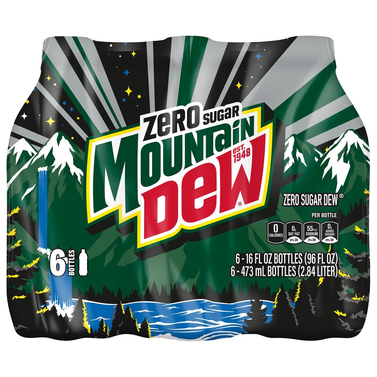 slide 1 of 4, Mountain Dew Zero Sugar Dew Soda Citrus 16 Fl Oz, 6 Count, 6 ct; 16 fl oz
