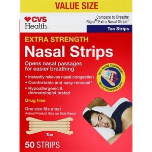 slide 1 of 1, CVS Health Extra Strength Nasal Strips, Tan, 50 Ct, 50 ct