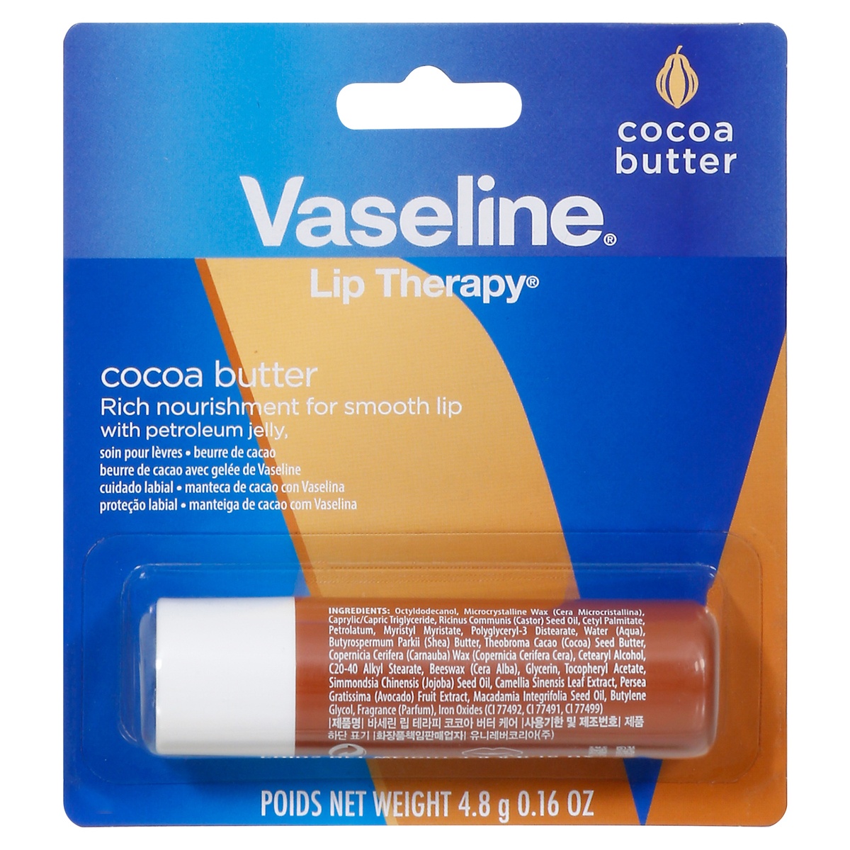 slide 1 of 1, Vaseline Lip Therapy Care Cocoa Butter, 1 ct