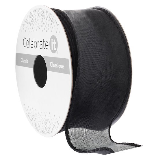 slide 1 of 2, 1.5" X 3yd. Organza Solid Black Ribbon By Celebrate It Classic, 1.5 in x 3 yd