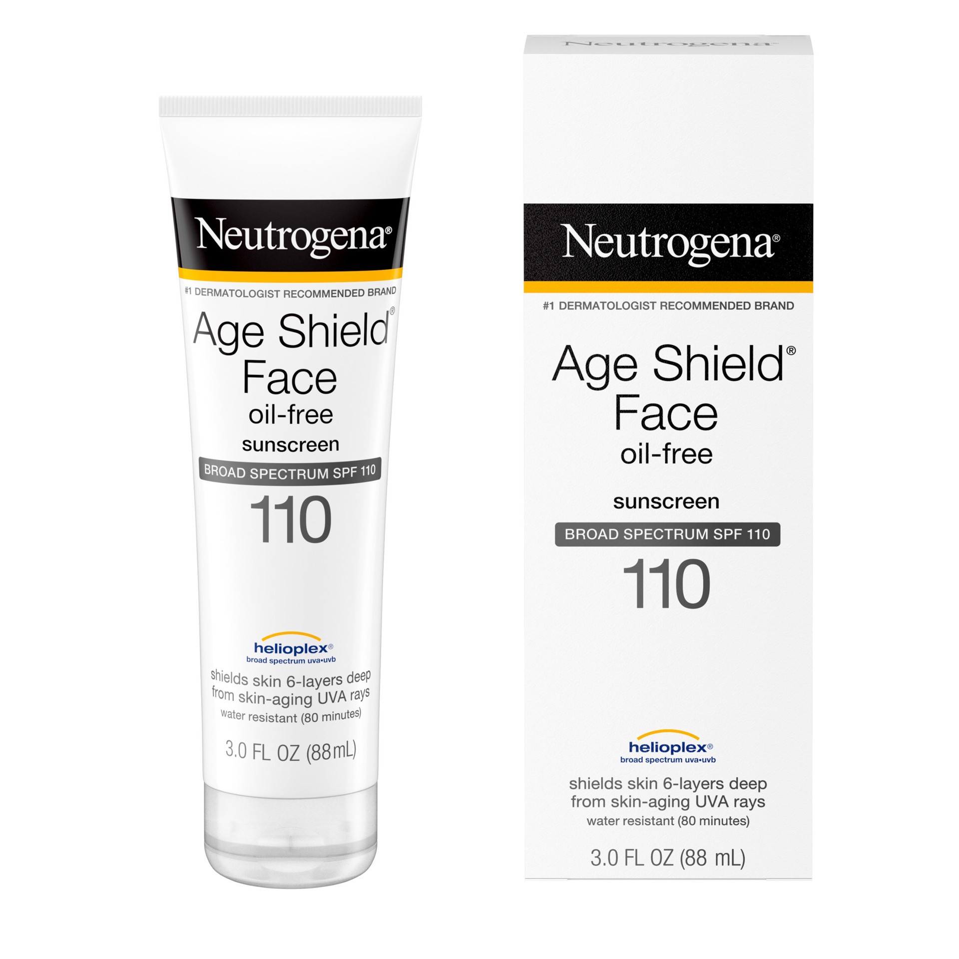 slide 5 of 5, Neutrogena Age Shield Face Oil-Free Sunscreen Lotion with Broad Spectrum SPF 110, Non-Comedogenic Moisturizing Anti-Aging Sunscreen to Help Prevent Signs of Aging, PABA-Free, 3 fl. oz, 