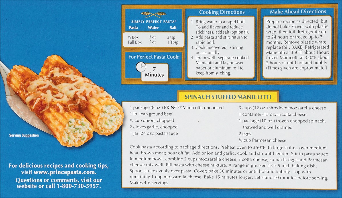 slide 5 of 9, Prince Enriched Macaroni Product Mancicotti - 14 CT, 8 oz