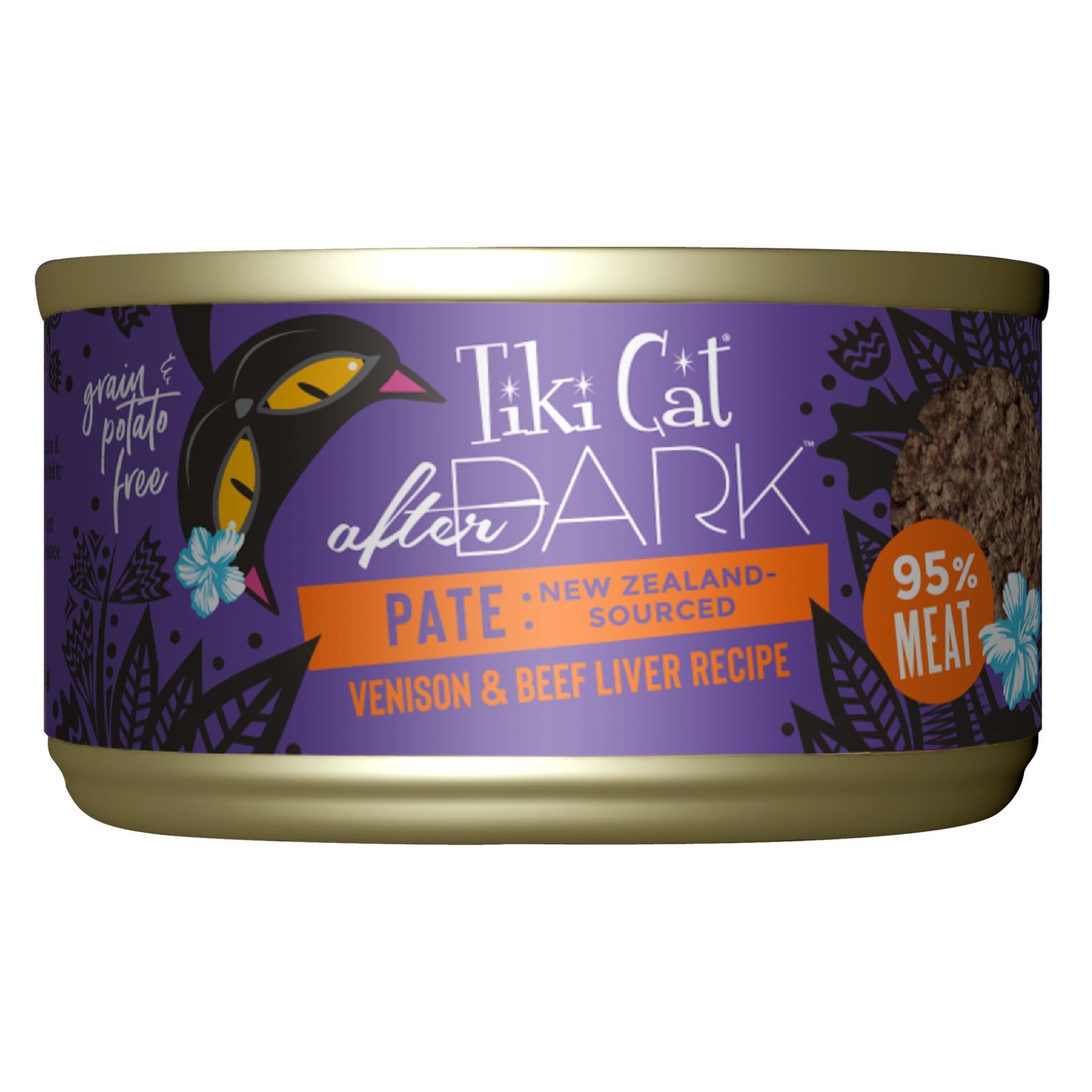 slide 1 of 1, Tiki Cat After Dark Pate Wet Cat Food, Wild Venison & Beef Liver, 3 oz. Can (12 Count), 3 oz