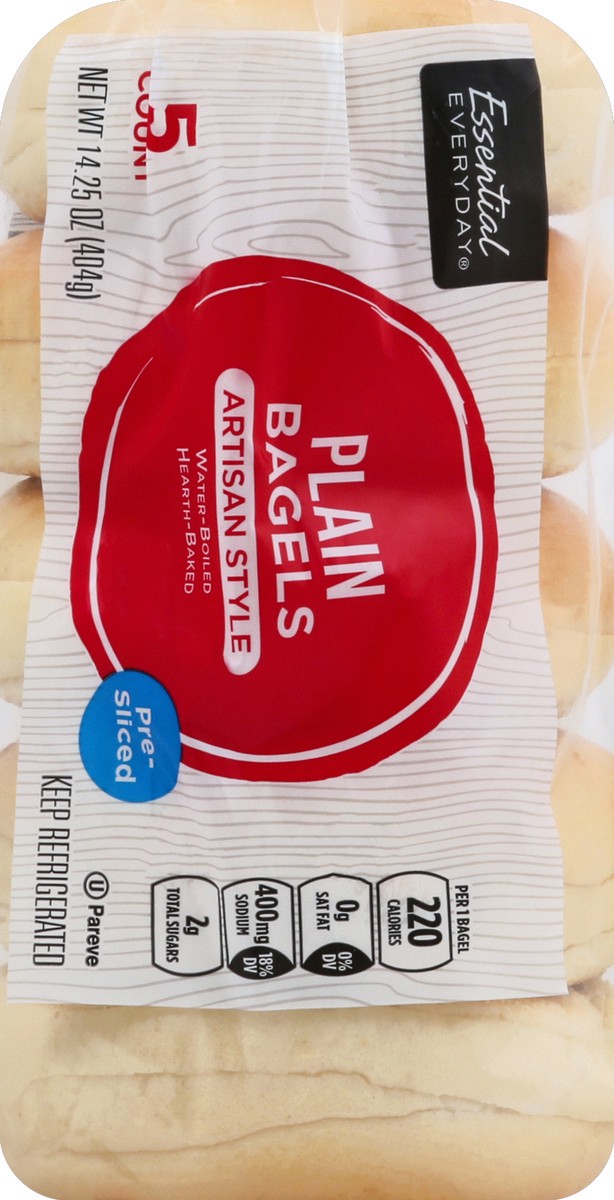 slide 5 of 6, Essential Everyday Bagels, Plain, Artisan Style, Pre-Sliced, 5 ct