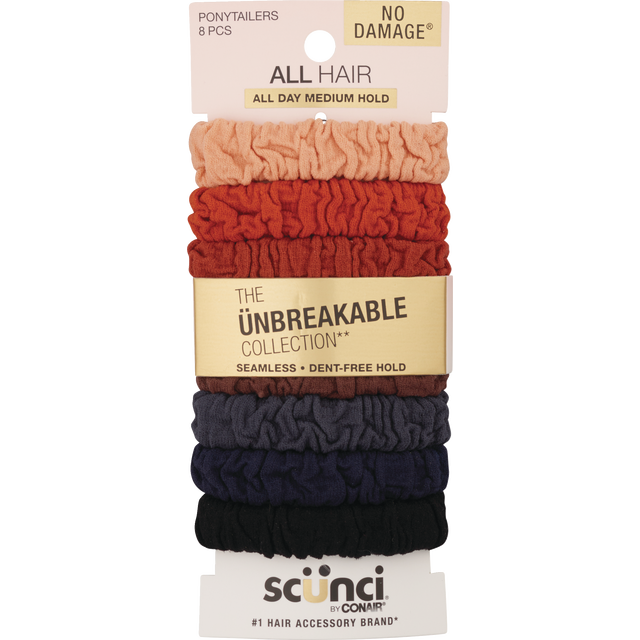 slide 1 of 1, scünci The Unbreakable Collection All Hair Ponytailers 8 ea, 8 ct