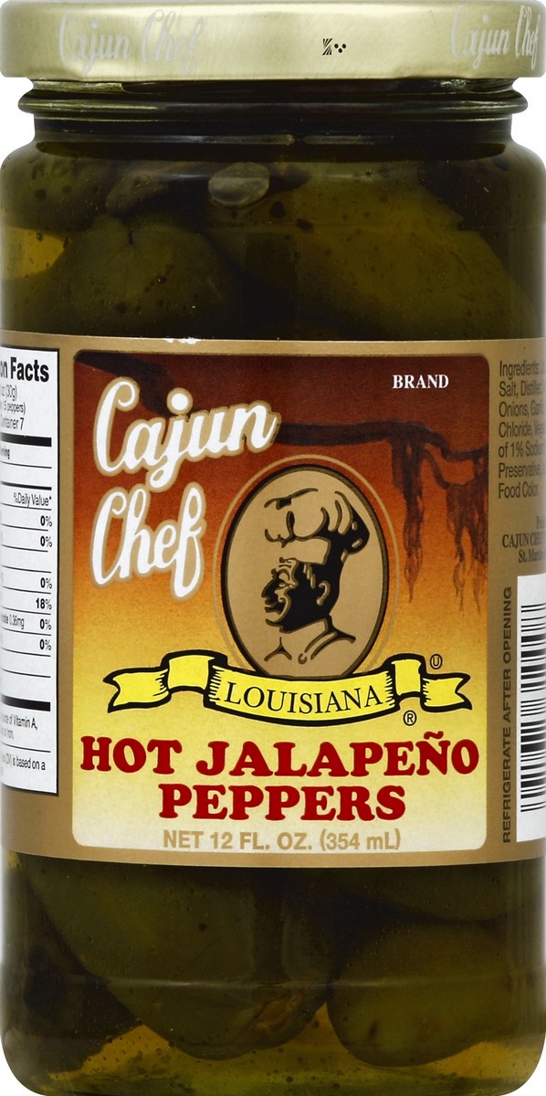 slide 2 of 2, Cajun Chef Peppers, Jalapeno, Hot, 12 oz