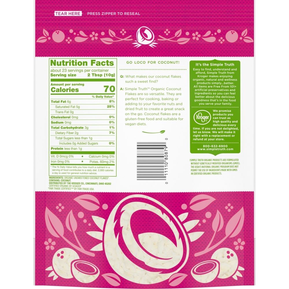 slide 2 of 2, Simple Truth Organic Unsweetened Coconut Flakes, 8 oz