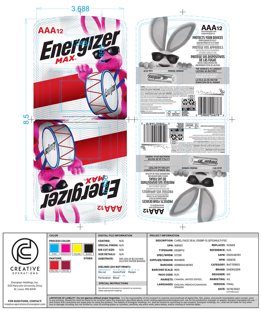 slide 2 of 6, Energizer 12-Pack AAA Alkaline Battery, 12 ct