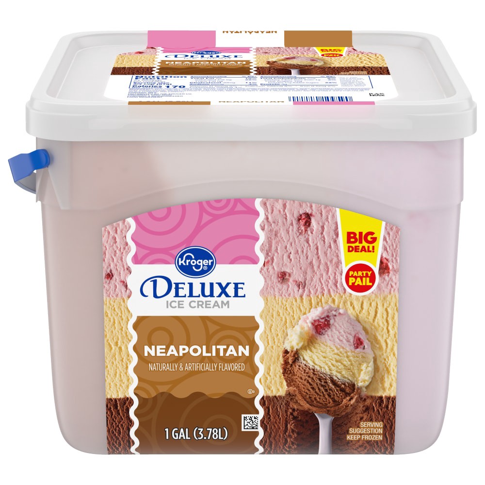slide 2 of 2, Kroger Deluxe Family Size Neopolitan Ice Cream, 128 oz
