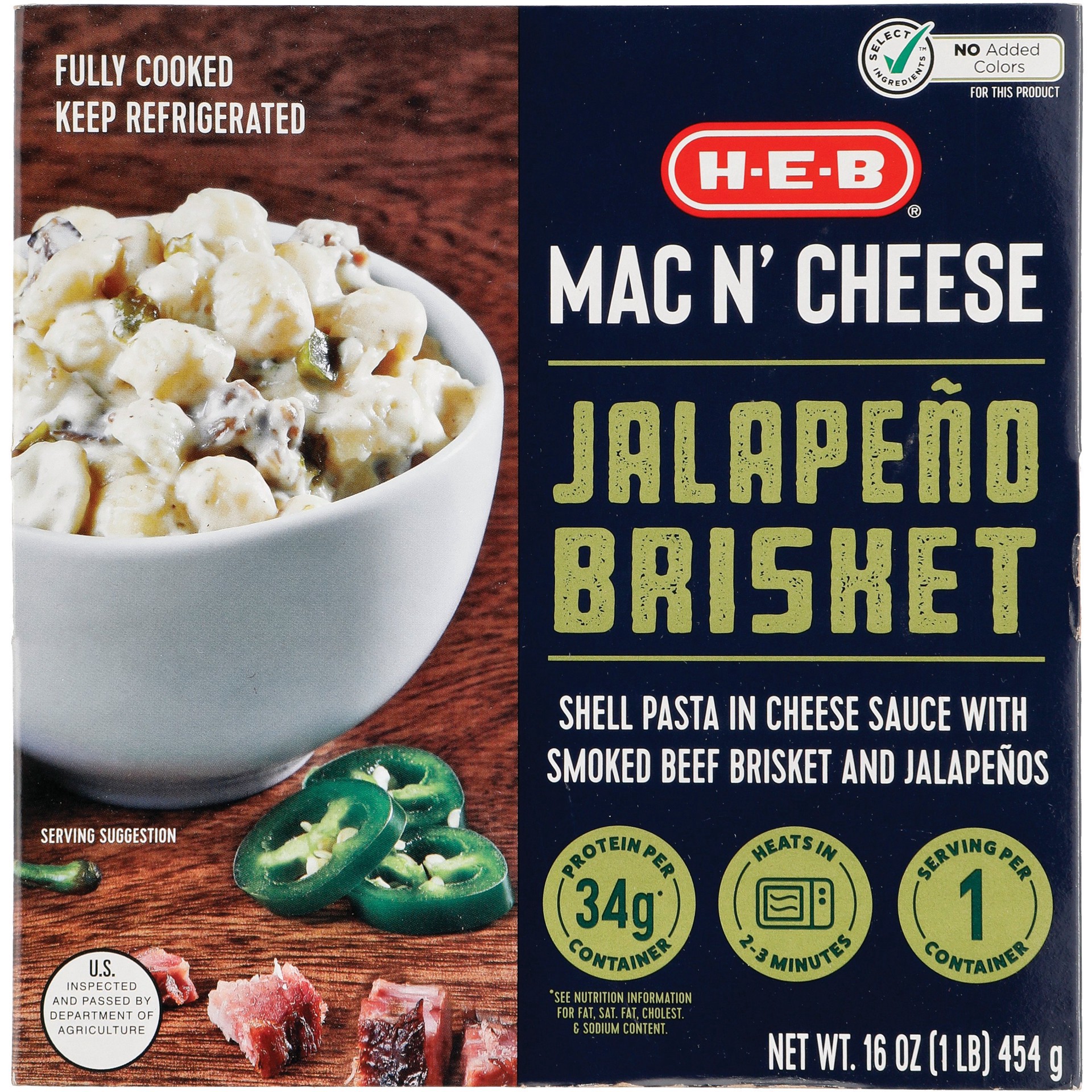 slide 1 of 1, H-E-B Fully Cooked Jalapeño Brisket Mac n’ Cheese, 16 oz