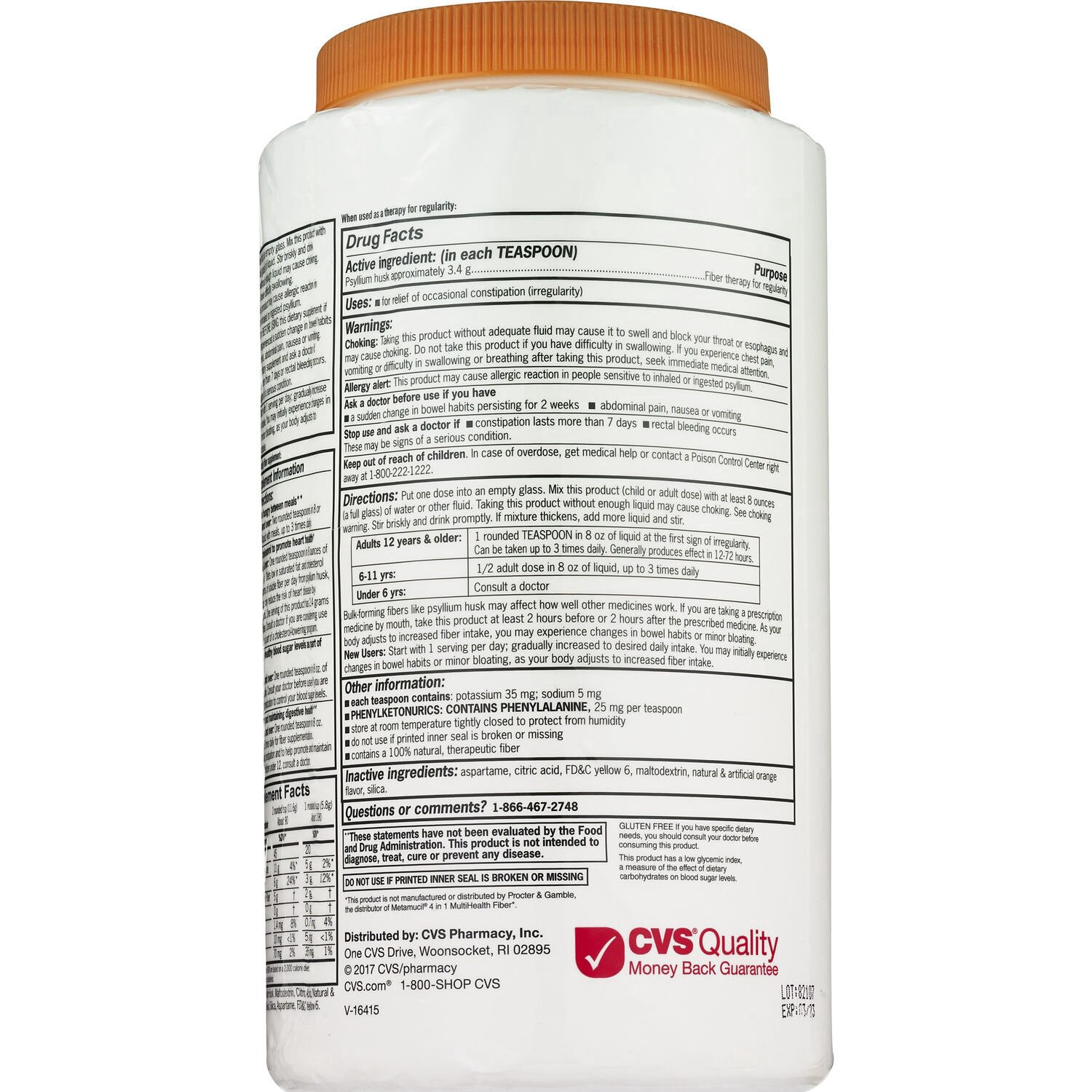 slide 4 of 6, Cvs Natural Daily Fiber Supplement, Orange, 180 Doses, 180 dose