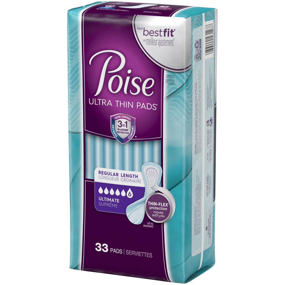 slide 3 of 3, Poise Thin-Shape Pads, Ultimate Absorbency, 33 ct