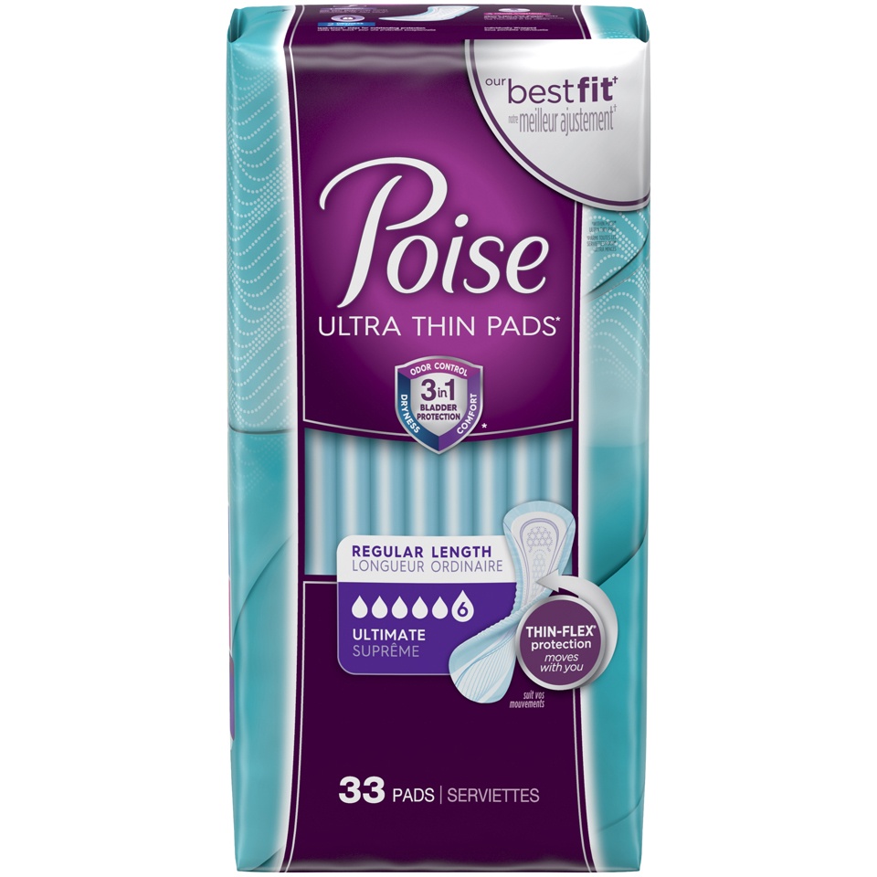 slide 1 of 3, Poise Thin-Shape Pads, Ultimate Absorbency, 33 ct