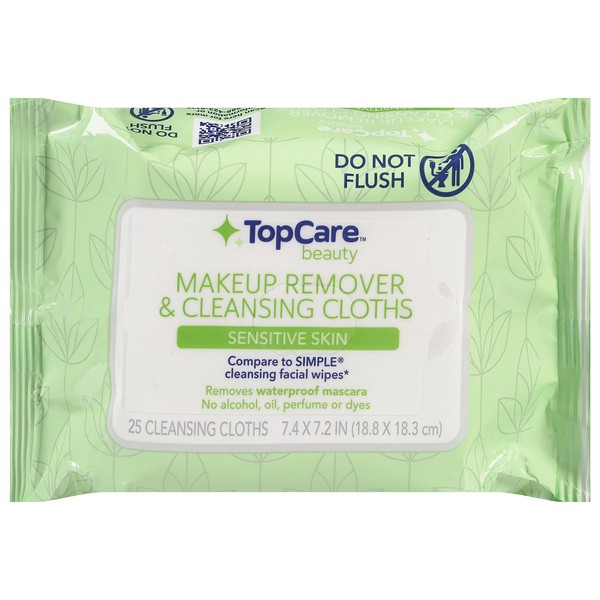 slide 1 of 10, TopCare Beauty Sensitive Skin Makeup Remover & Cleansing Cloths, 25 ea, 25 ct