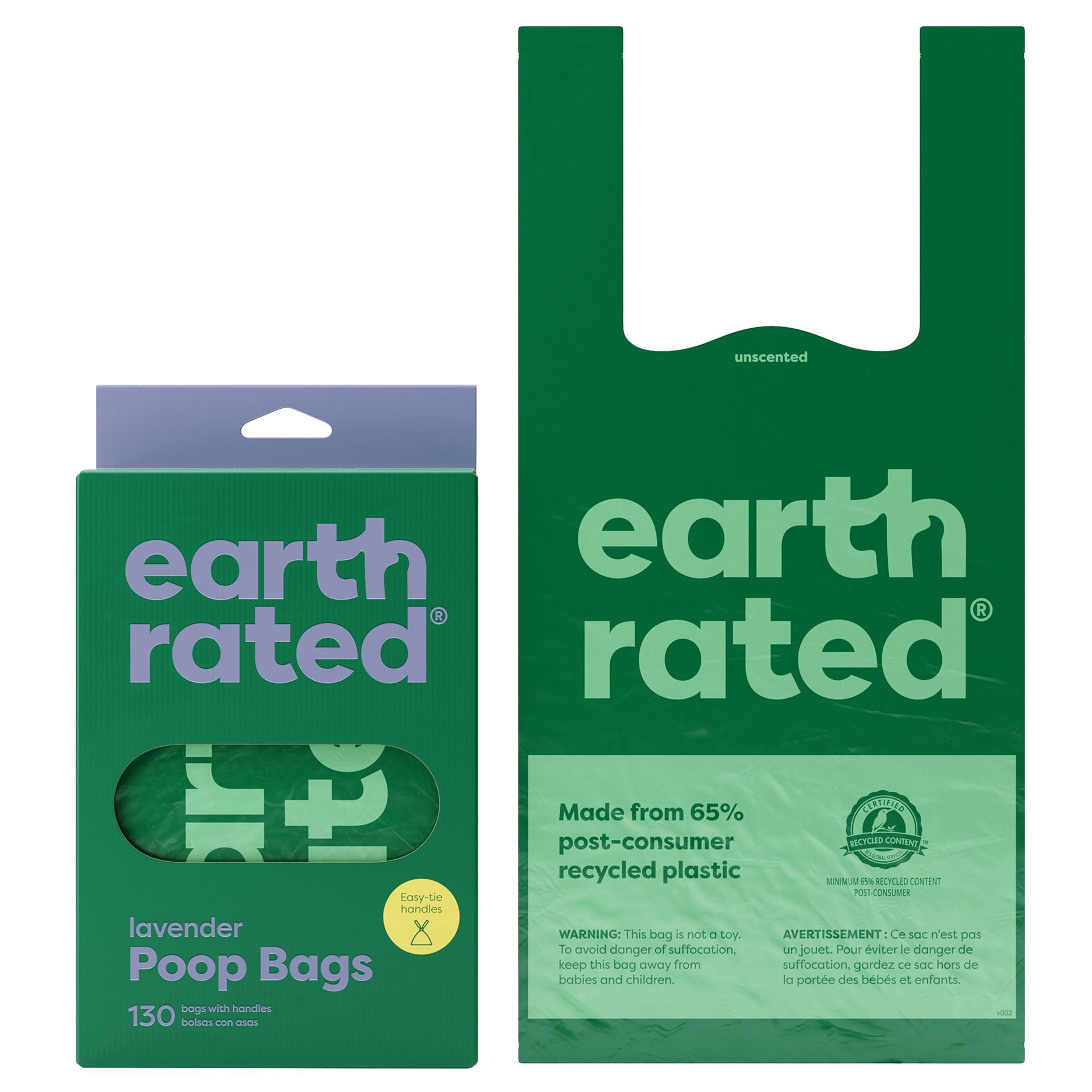 slide 1 of 1, Earth Rated Lavender-Scented Easy-Tie Leakproof Dog Poop Bags with Handles, 130 Count, 130 ct