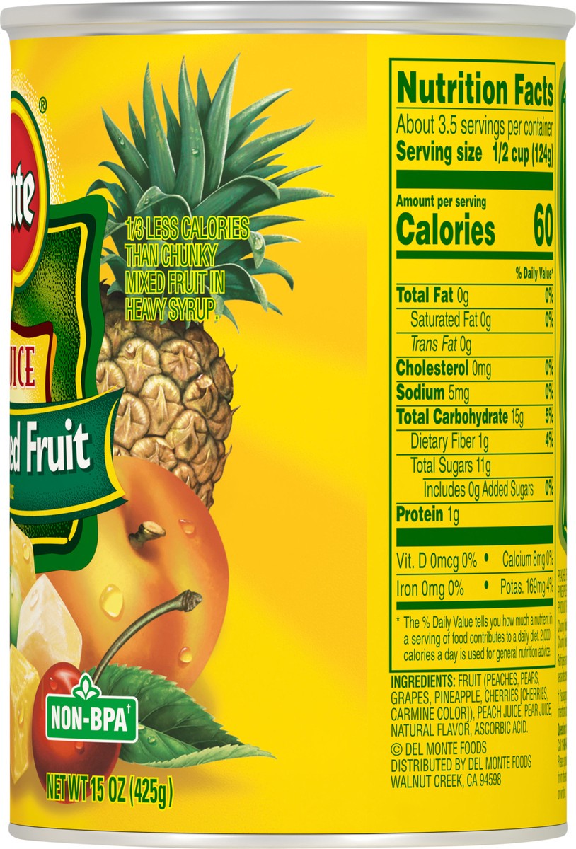 slide 5 of 7, Del Monte Chunky 100% Juice Mixed Fruit 15 oz, 15 oz