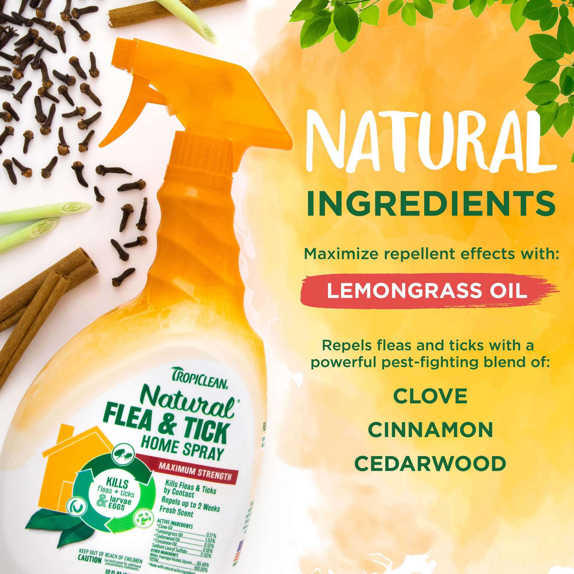 slide 10 of 10, TropiClean Natural* Flea & Tick Home Spray, 32oz, 32 oz