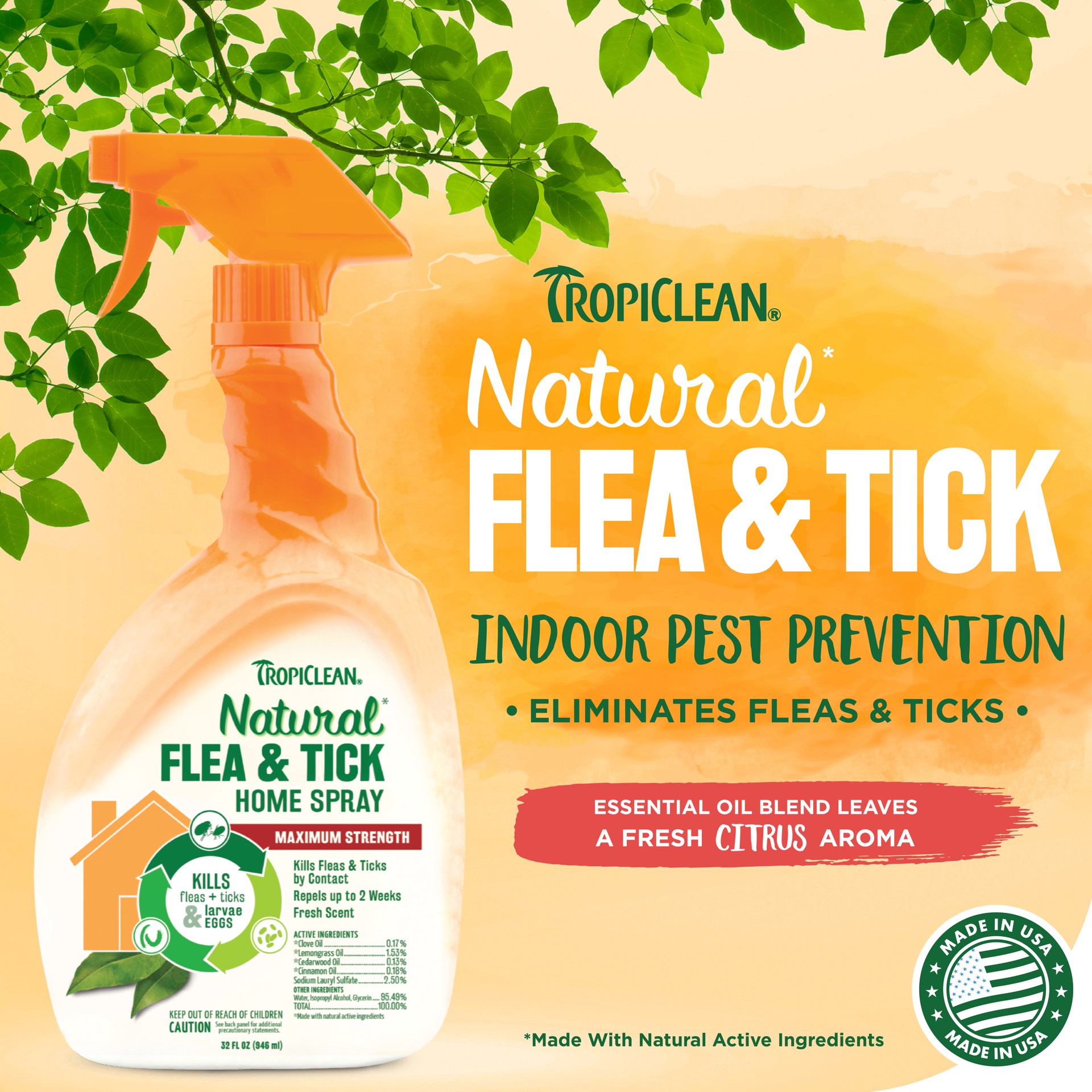 slide 7 of 10, TropiClean Natural* Flea & Tick Home Spray, 32oz, 32 oz
