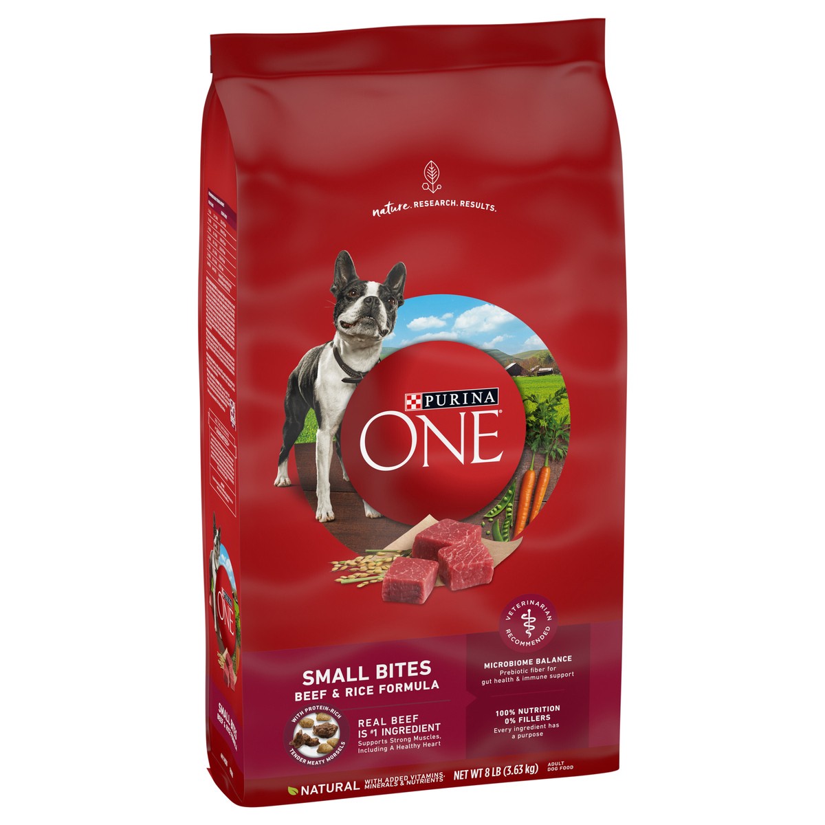 slide 3 of 9, ONE Purina ONE Small Bites Beef and Rice Formula Small High Protein Dry Dog Food Natural With Added Vitamins, Minerals and Nutrients, 8 lb