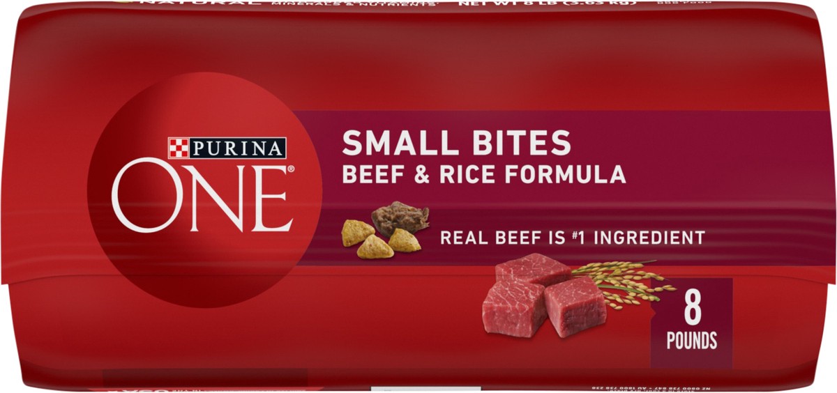 slide 4 of 9, ONE Purina ONE Small Bites Beef and Rice Formula Small High Protein Dry Dog Food Natural With Added Vitamins, Minerals and Nutrients, 8 lb