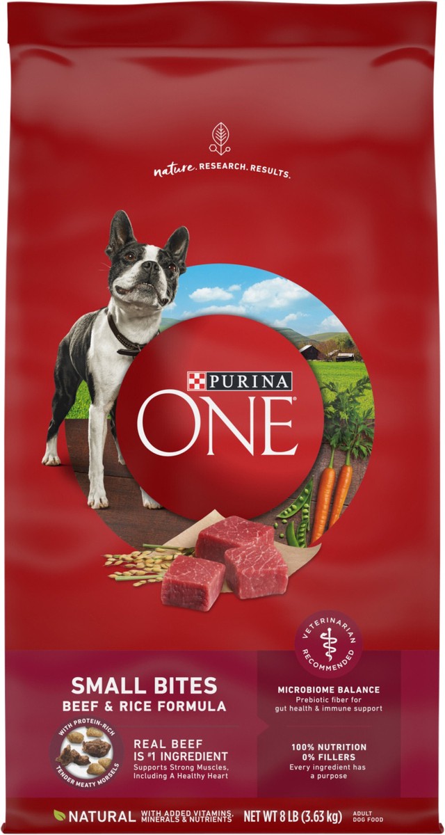 slide 9 of 9, ONE Purina ONE Small Bites Beef and Rice Formula Small High Protein Dry Dog Food Natural With Added Vitamins, Minerals and Nutrients, 8 lb