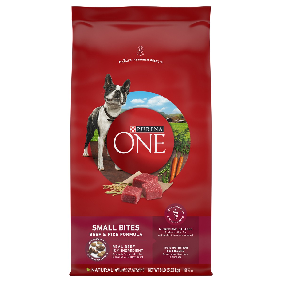 slide 1 of 9, Purina ONE Natural Dry Dog Food, SmartBlend Small Bites Beef & Rice Formula - 8 lb. Bag, 8 lb