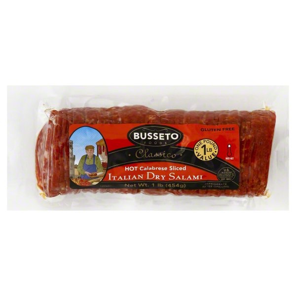 slide 1 of 1, Busseto Foods Salami, Italian Dry, Hot Calabrese, Med Hot, Sliced, 1 lb