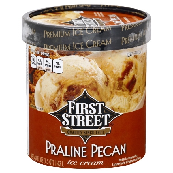 slide 1 of 1, First Street Prailine Pecan Ice Cream, 48 oz