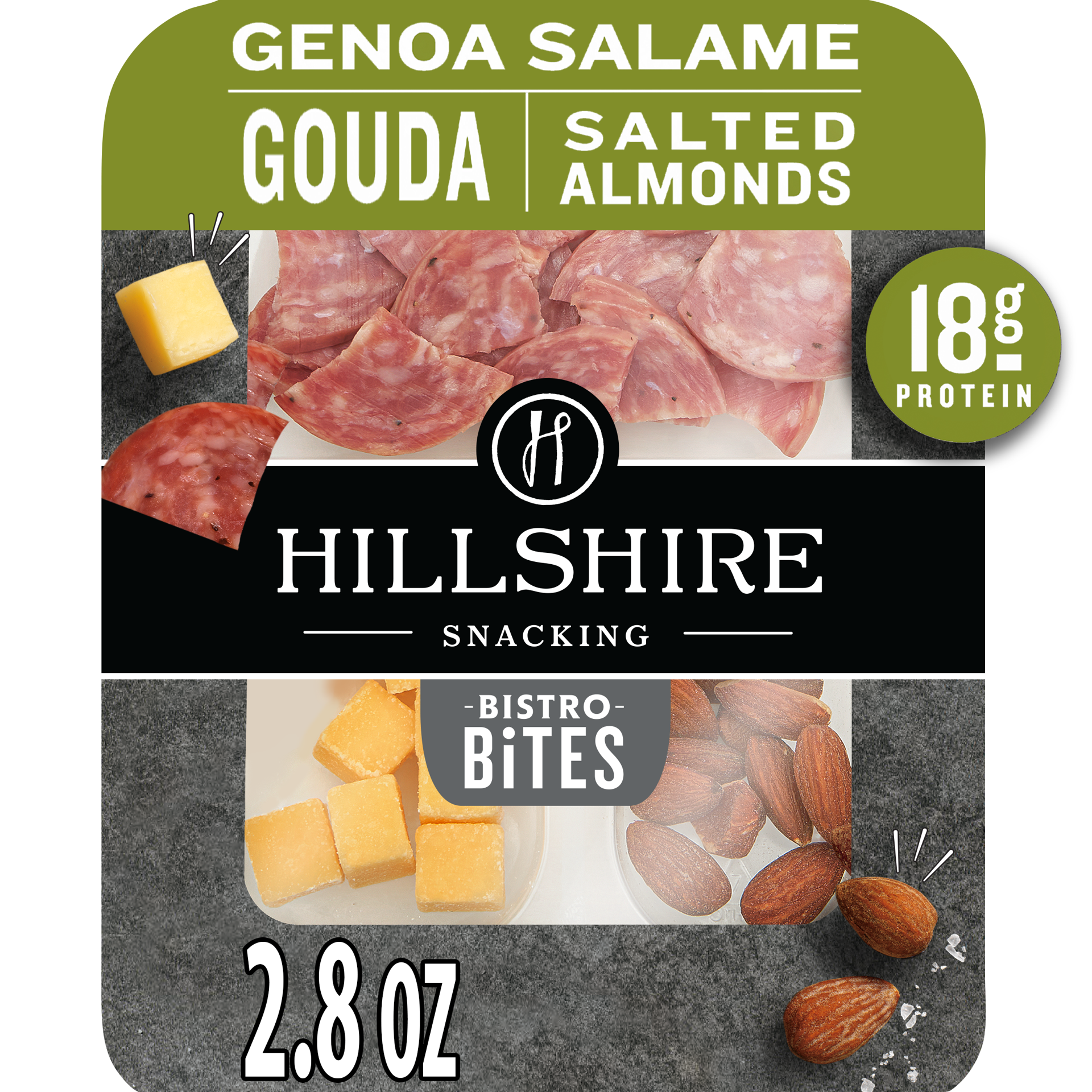 slide 1 of 3, Hillshire Snacking Bistro Bites Genoa Salame and Gouda Cheese, Single Serve, 79.38 g