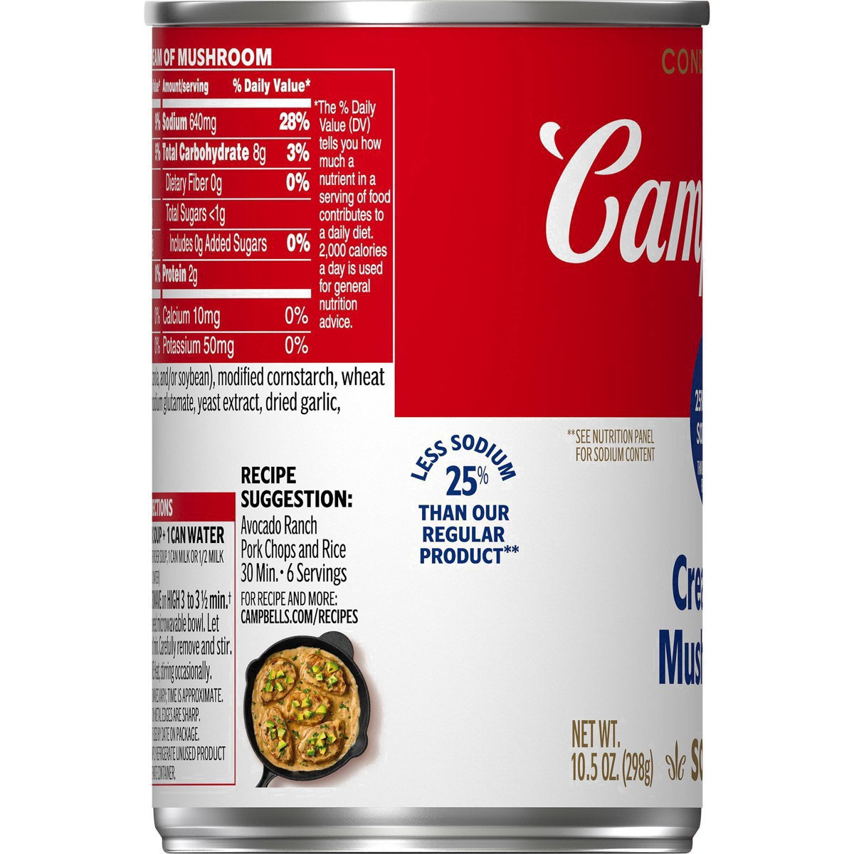 slide 6 of 98, Campbell's Condensed 25% Less Sodium Cream of Mushroom Soup, 10.5 Ounce Can, 10.5 oz