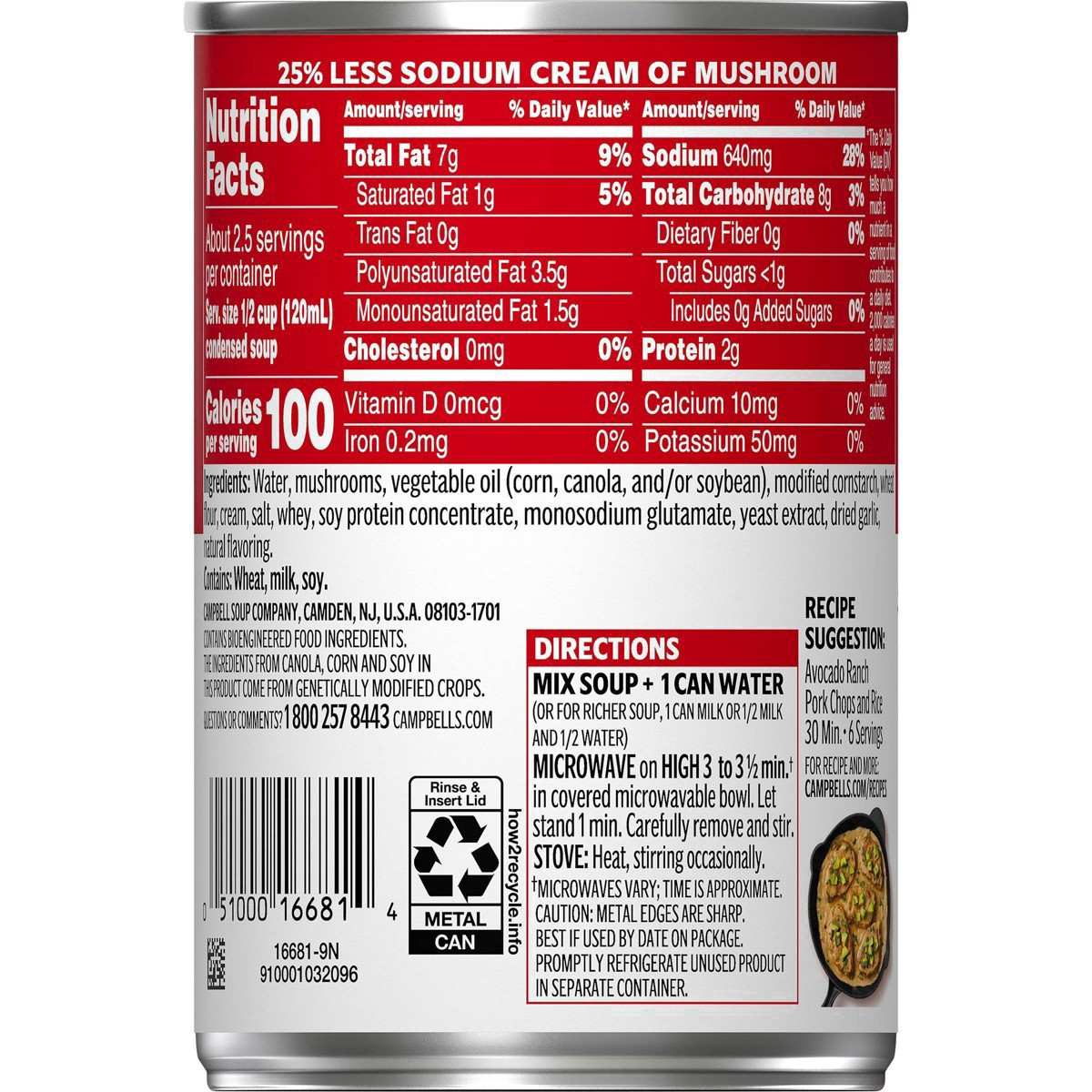 slide 90 of 98, Campbell's Condensed 25% Less Sodium Cream of Mushroom Soup, 10.5 Ounce Can, 10.5 oz