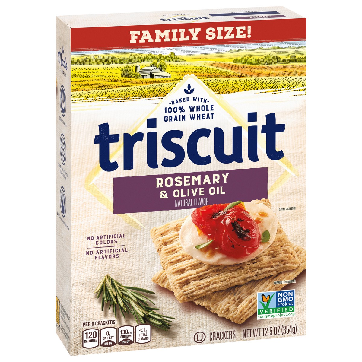 slide 5 of 9, Triscuit Rosemary & Olive Oil Whole Grain Wheat Crackers, Lunch Snacks, Snack Crackers, Family Size, 12.5 oz, 12.5 oz