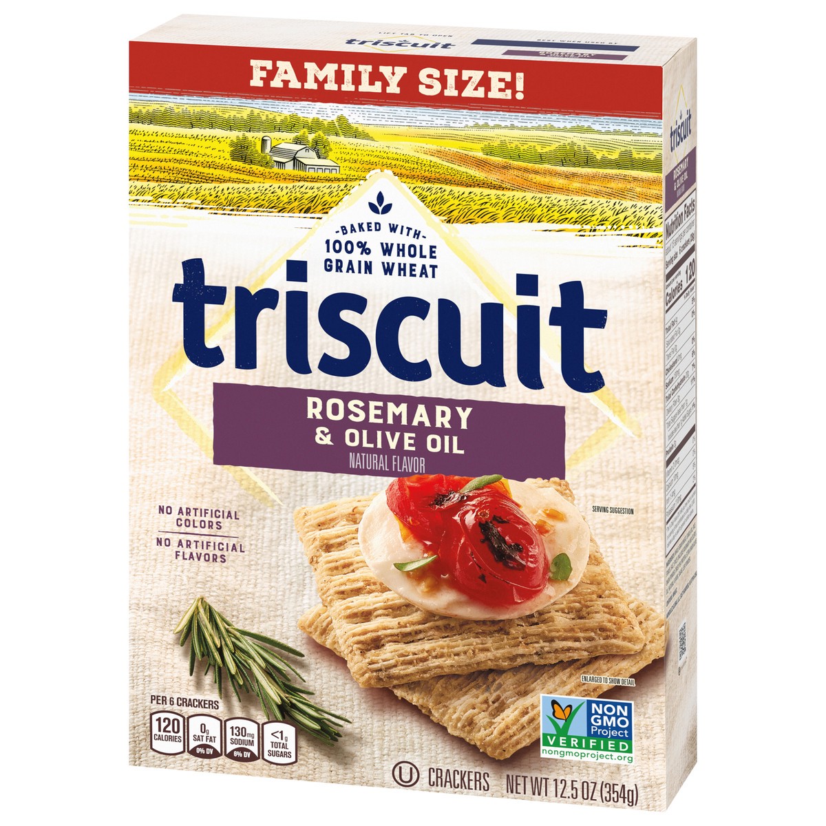 slide 4 of 9, Triscuit Rosemary & Olive Oil Whole Grain Wheat Crackers, Lunch Snacks, Snack Crackers, Family Size, 12.5 oz, 12.5 oz