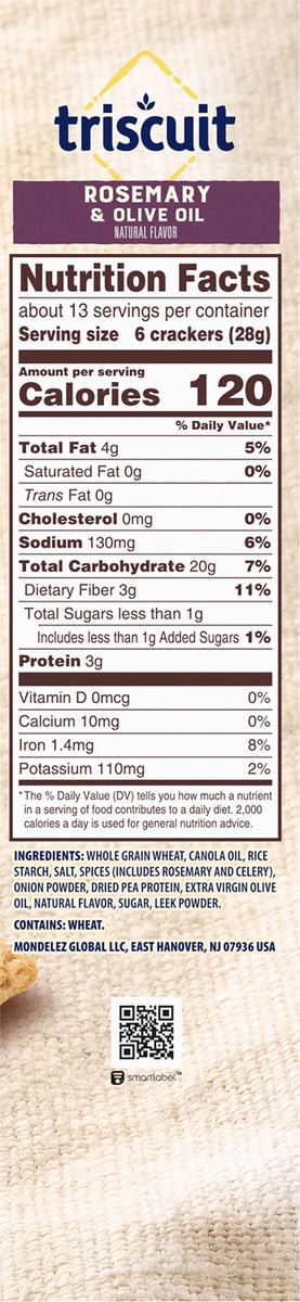 slide 8 of 9, Triscuit Rosemary & Olive Oil Whole Grain Wheat Crackers, Lunch Snacks, Snack Crackers, Family Size, 12.5 oz, 12.5 oz