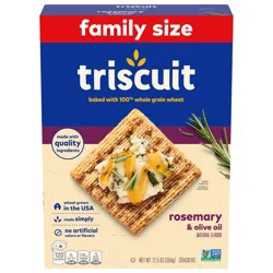 Triscuit Rosemary & Olive Oil Whole Grain Wheat Crackers, Lunch Snacks, Snack Crackers, Family Size, 12.5 oz