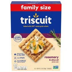 Triscuit Rosemary & Olive Oil Whole Grain Wheat Crackers, Lunch Snacks, Snack Crackers, Family Size, 12.5 oz