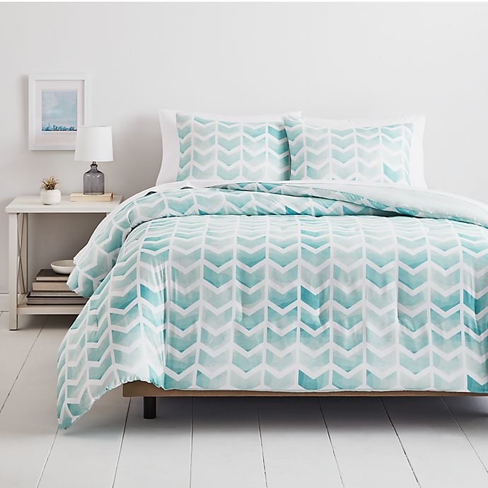 slide 1 of 2, Simply Essential Watercolor Chevron Full/Queen Comforter Set - Blue, 3 ct