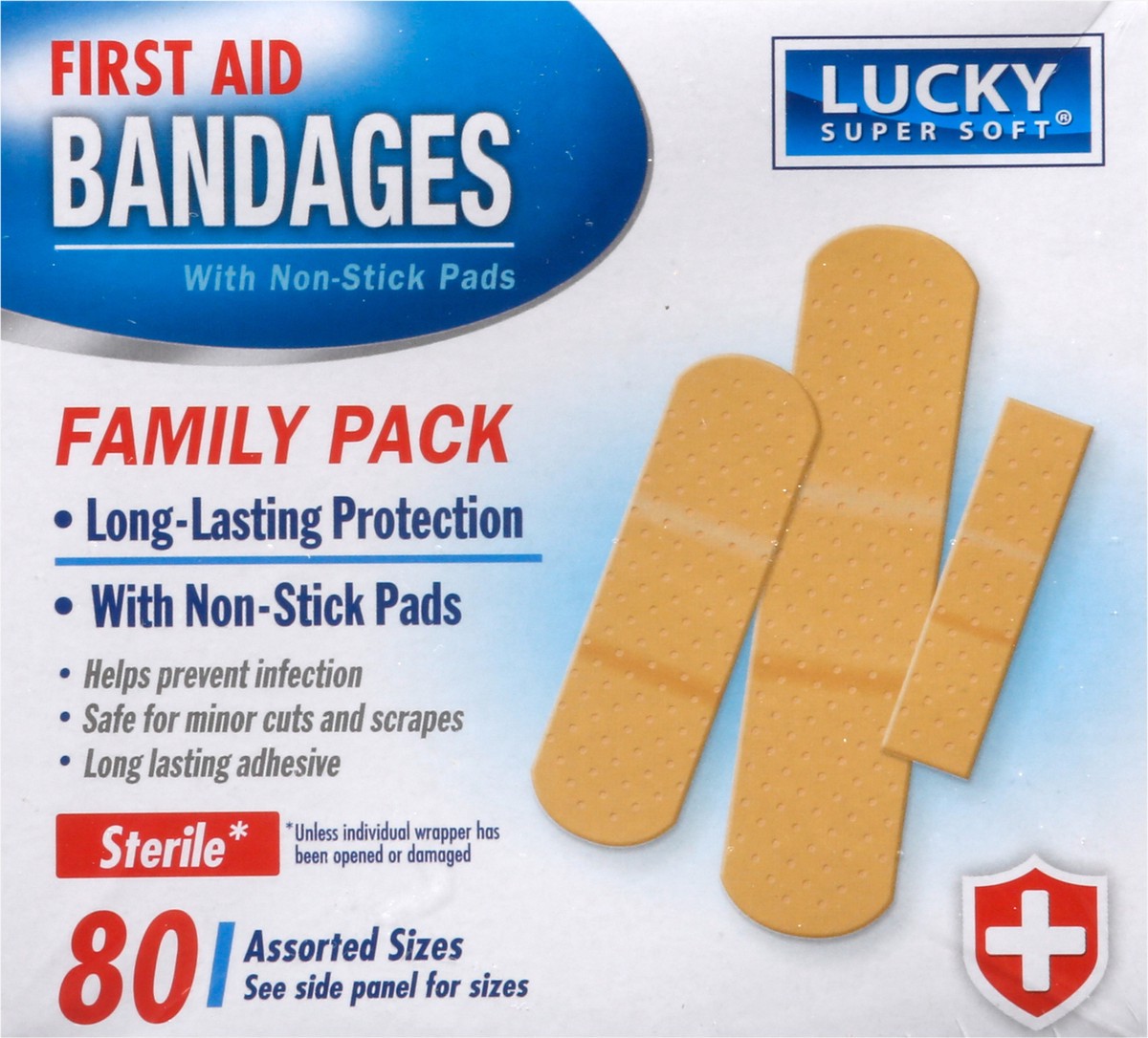 slide 4 of 12, Lucky Super Soft Family Pack First Aid Bandages 80 ea, 80 ct