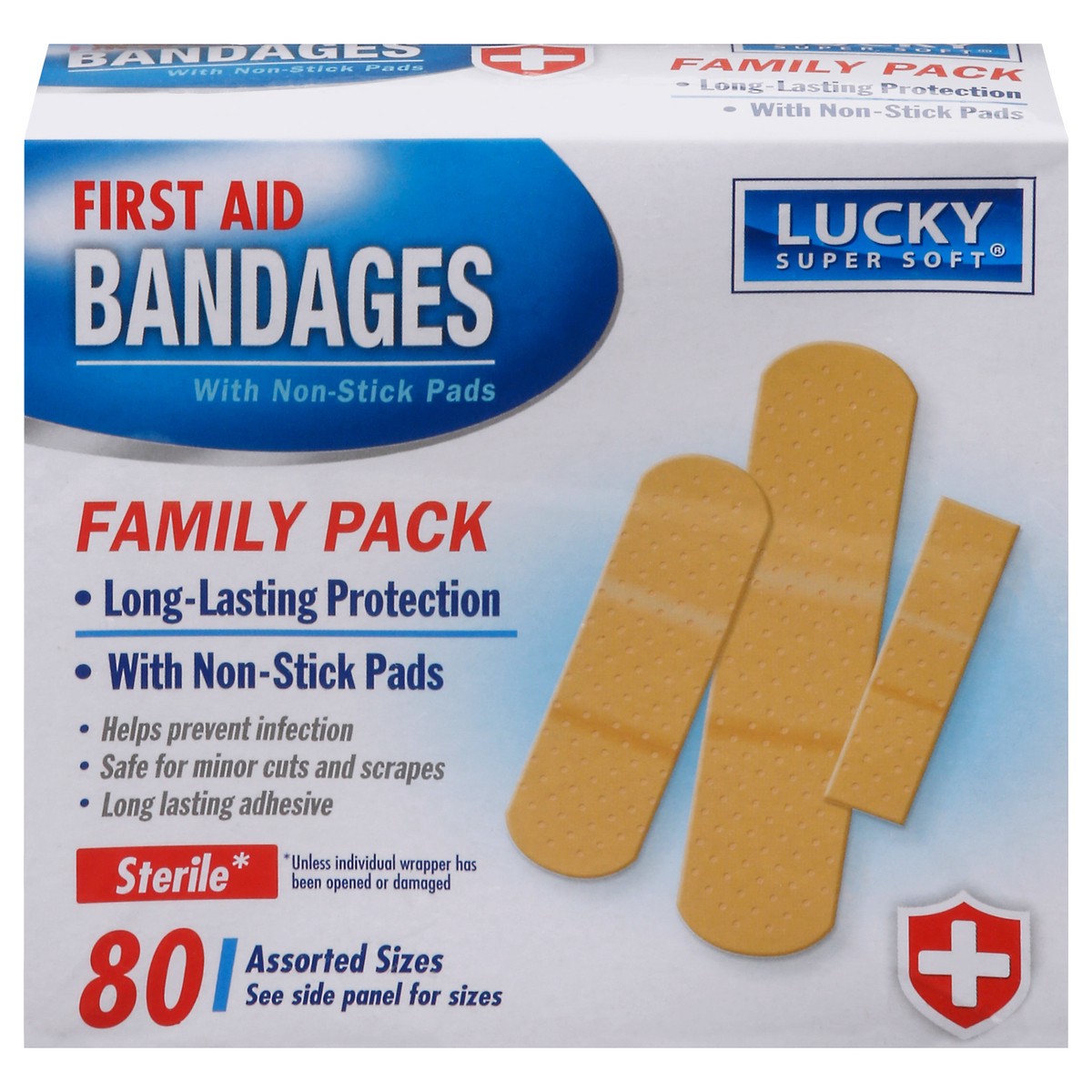 slide 1 of 12, Lucky Super Soft Family Pack First Aid Bandages 80 ea, 80 ct