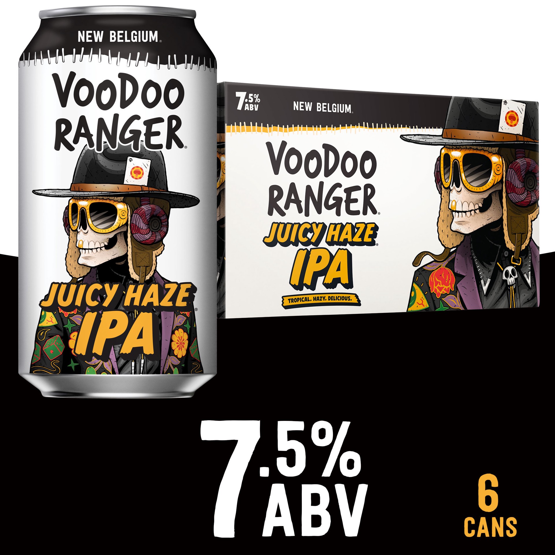 slide 1 of 4, New Belgium Voodoo Ranger Juicy Haze IPA Beer, 6 Pack, 12 fl oz Cans, 6 ct; 12 oz