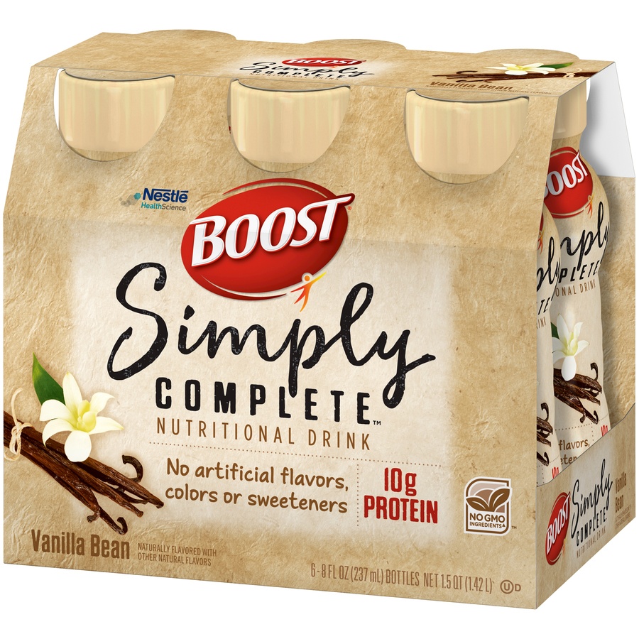 slide 3 of 8, Boost Simply Complete Nutritional Shake - Vanilla Bean, 6 ct; 8 fl oz